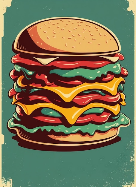 Pôster retrô vintage dos anos 50 e 60 Fast food hambúrguer cheeseburger entrega ilustração de pôster grunge