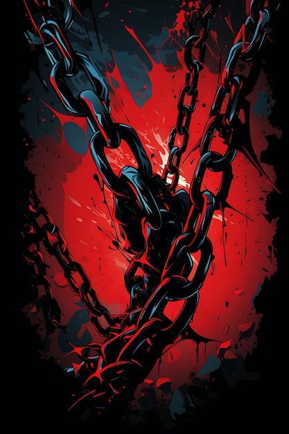 Poster de rompiendo cadenas cadenas simbólicas rompiendo negro y rojo Col diseño de arte 2D Tshirt tinta