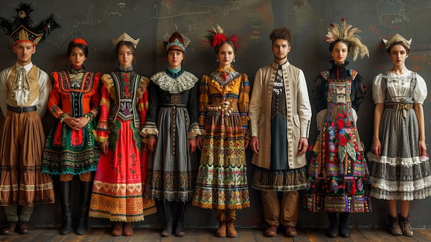 Foto poster-serie mit traditionellen outfits aus der ganzen welt für die multikulturelle martisor-feier