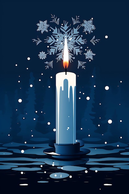 Poster de una sola vela con cera fundida de colores azul profundo y plateado I Velas de Navidad diseños planos 2D