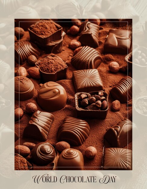 Poster de tarjeta de fondo de chocolate A4 imprimible Día Mundial del Chocolate