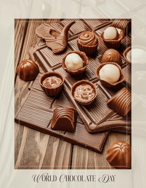 Poster de tarjeta de fondo de chocolate A4 imprimible Día Mundial del Chocolate