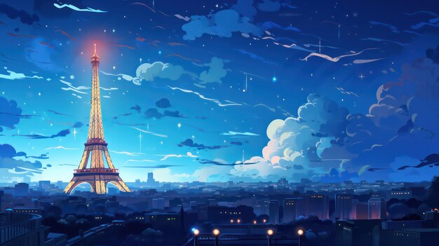 Poster de la Torre Eiffel en la noche con vista al cielo oscuro
