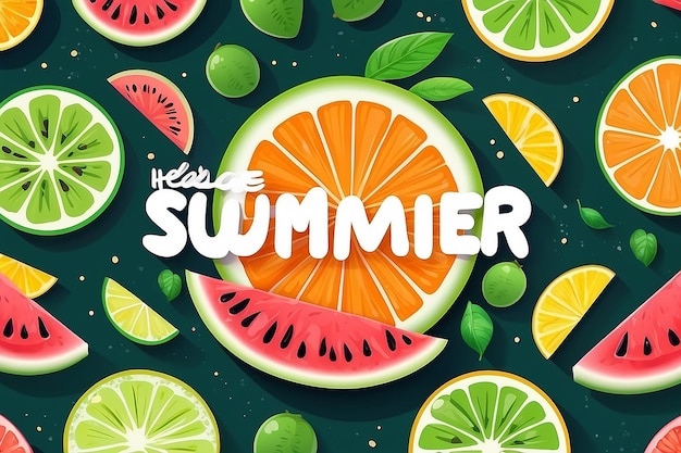 Foto poster de venta de verano con rebanadas de sandía verde limón sobre fondo rojo venta de verano ai generado