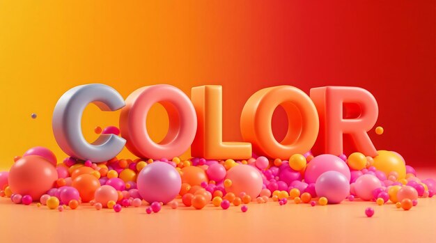 Poster vibrante de gradiente de color 3D con fuente circular y elementos esféricos