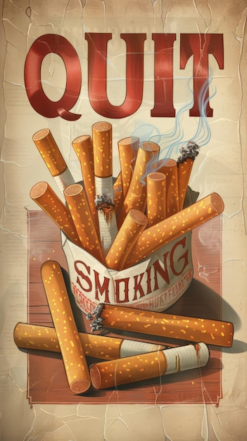 Poster vintage para parar de fumar estilizado para enfatizar a importância de parar de fumar