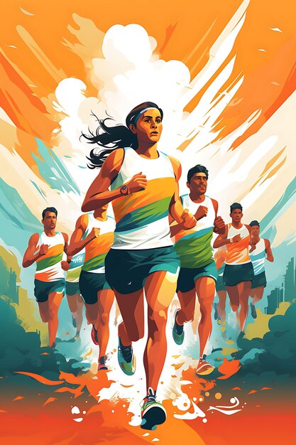 Foto poster von indischen athleten, die an einer sportveranstaltung mit indian flat 2d design art creative teilnehmen