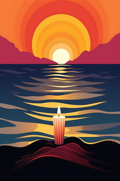 Poster von Single Candle With a Flickering Flame Vibrant Yellow und Ora Candlesmas 2D Flat Designs