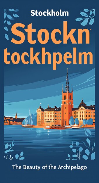 Foto poster von stockholm text und slogan die schönheit des archipels mit illustration layout design