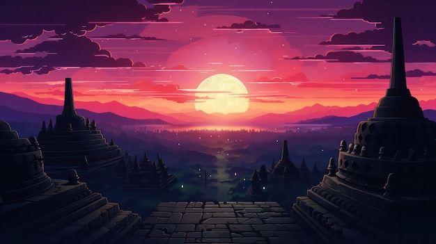 Poster zum Borobudur-Tempel in der Nacht mit Blick auf den dunklen Himmel