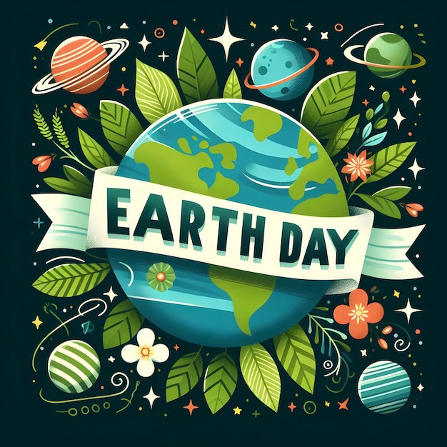 Poster zum Tag der Erde mit einem Planeten, auf dem der Tag der Erde steht