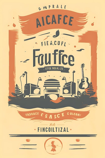 Foto posterdesign von folk music cafe casual group performances faded tones with f vector 2d flat tshirt