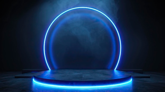 Posterior pódio jogo de luz 3D círculo de holograma de tela de palco de néon azul