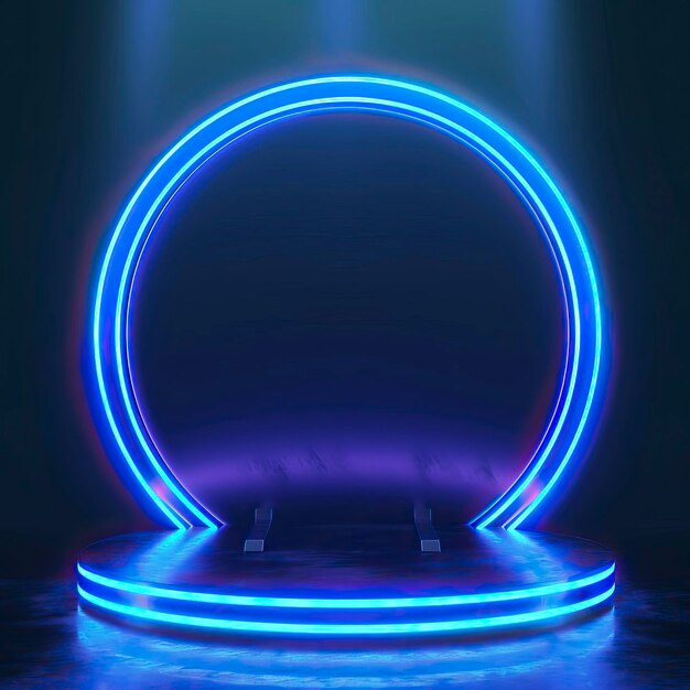 Posterior pódio jogo de luz 3D círculo de holograma de tela de palco de néon azul