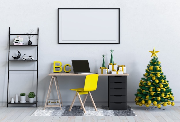 Posterrahmen Weihnachten Innenraum Arbeitsbereich. 3D-Rendering