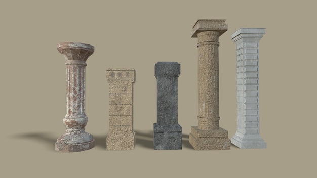 Postes antigos isolados no fundo 3drendering