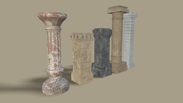 Postes antigos isolados no fundo 3drendering