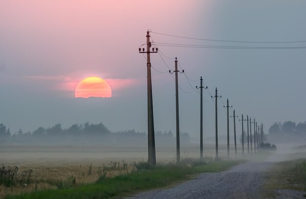 Postes elétricos e o sol nascente