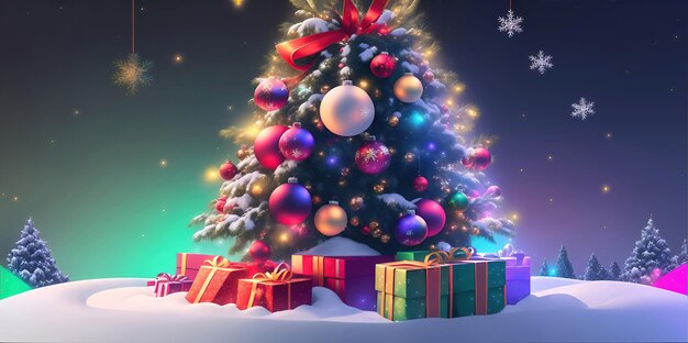 Postkarte mit Weihnachtsbaum und Geschenken oder Geschenken