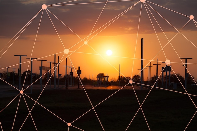 Postos de eletricidade de alta potência em área urbana conectados à rede inteligente. Fornecimento de energia,