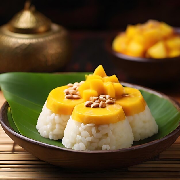 El postre de arroz pegajoso de mango