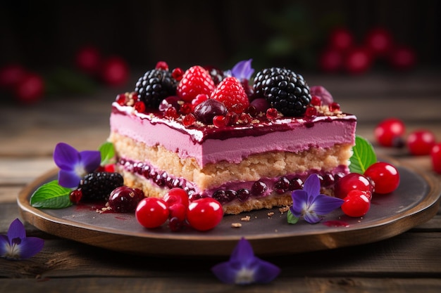 Postre de bayas dulces en la mesa de madera indulgencia