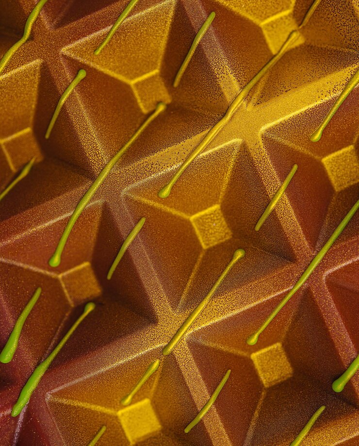 Postre de chocolate colorido con textura y diseño únicos