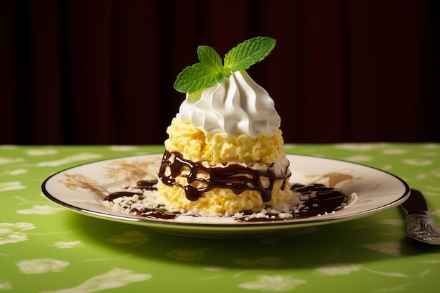 Postre de chocolate con crema batida en un plato