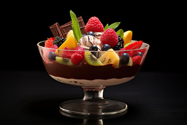 Postre De Chocolate Con Fresas Y Frutas