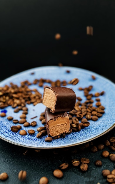 Postre de chocolate con granos de café