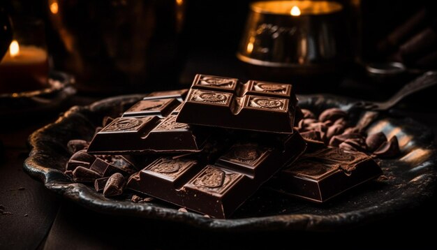 Postre de chocolate negro, una tentadora indulgencia para una alimentación poco saludable generada por IA