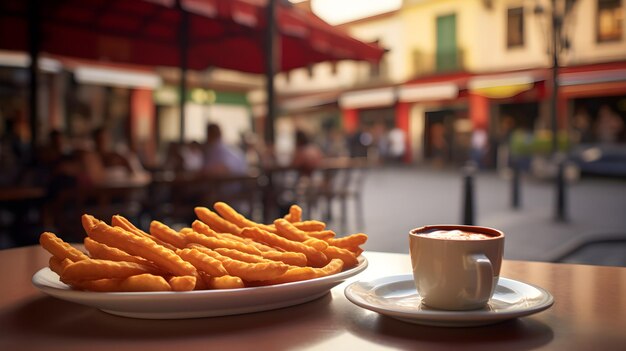 El postre churros tradicionales mexicanos o raíces españolas se presenta generativa AI