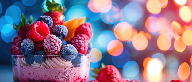 Foto un postre congelado vibrante y colorido con frutas frescas