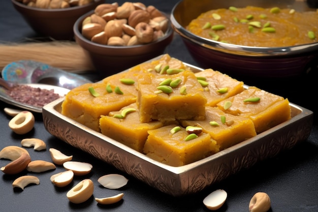 postre dulce tradicional turco indio de azerbaiyán halvah con nueces en