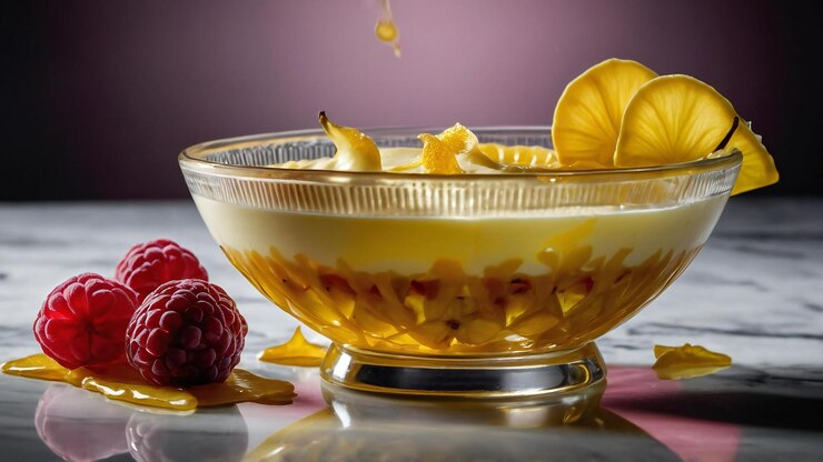 un postre con una flor encima