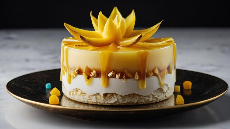 un postre con una flor encima