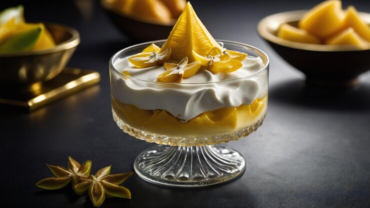 un postre con una flor encima