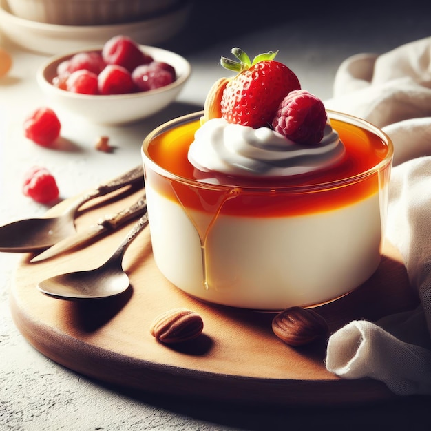 Foto postre con fresas y crema