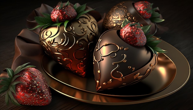 Postre de fresas cubiertas de chocolate para el día de San Valentín IA generativa