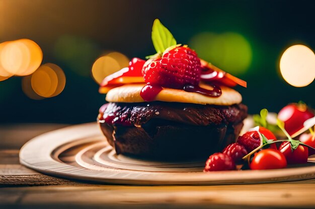 un postre con fresas y fresas en un plato