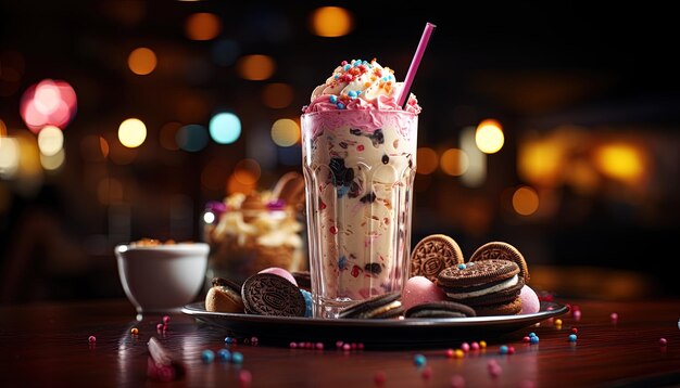 un postre con fresas y galletas de chocolate en un plato