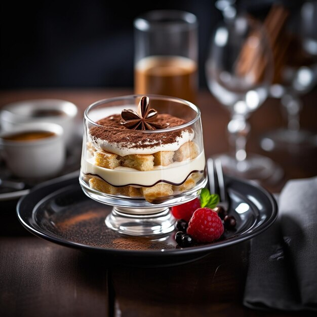 un postre con fresas y una taza de café.