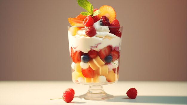 Foto postre de frutas en mini vasitos postre de potrión casero saludable