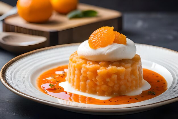 Foto postre de granita de naranja y kumquat