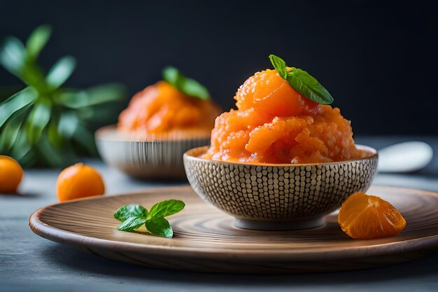 Postre de granita de naranja y kumquat