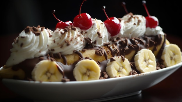 Postre helado de banana split