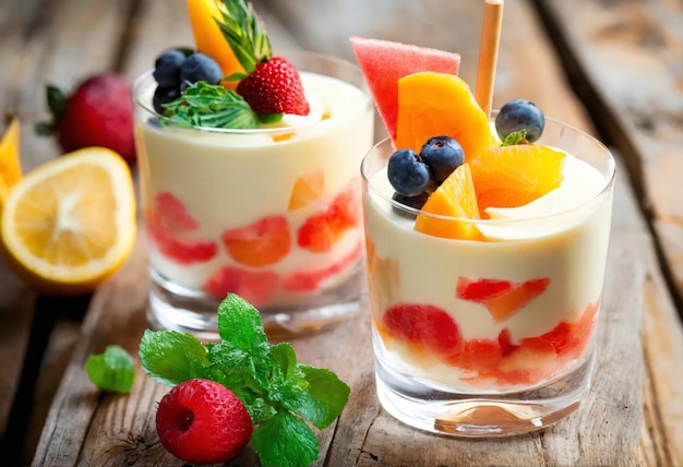 Postre de helado de frutas
