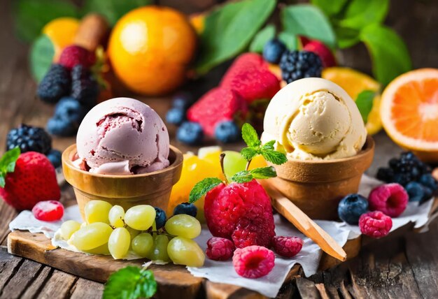 Foto postre de helado de frutas