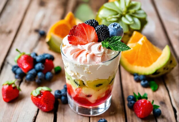 Postre de helado de frutas