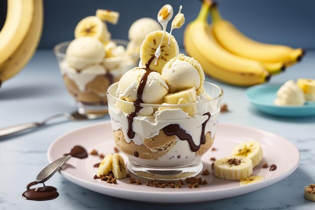 Foto postre de helado con plátano